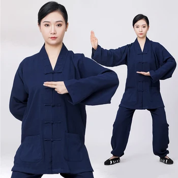 1 Комплект китайской традиционной одежды из хлопка и льна, Униформа для занятий боевым искусством Удан Тайцзи, топ и брюки для кунг-фу
