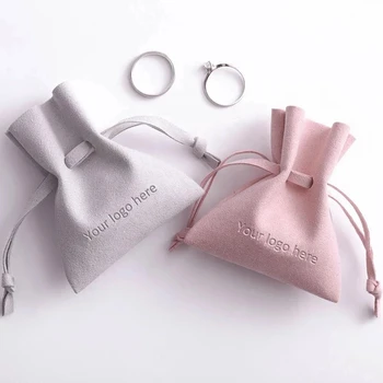 100шт темно-розовых мешочков для упаковки ювелирных изделий на заказ, шикарный логотип, маленькие свадебные сумки из микрофибры
