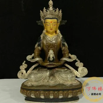 12 Дюймов 30 см Тибетский бронзовый позолоченный буддизм Статуя Будды Амитаюса Амитабхи