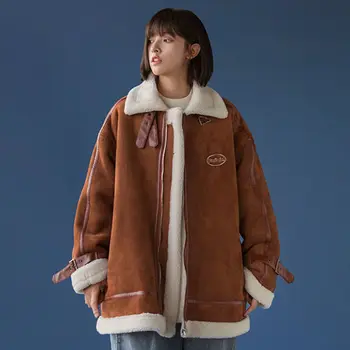 2021 Новая Зимняя Куртка из овечьей шерсти В Корейском Стиле, Женская мода, Уличная одежда в стиле Харадзюку, Зимнее пальто, Куртка, Женская одежда K4698