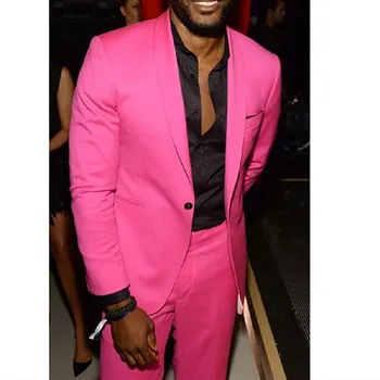 2022 Ярко-розовый Повседневный мужской костюм с отворотом и шалью, 2 предмета (пиджак + брюки + галстук), приталенный Праздничный Блейзер, Смокинг Знаменитостей для выпускного вечера, Terno Masculino