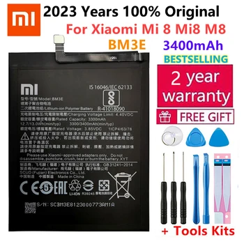 2023 100% Оригинальный Аккумулятор Xiao Mi для телефона BM3E для Xiaomi Mi 8 Mi8 M8 Настоящий 3400 мАч Высококачественный Сменный Аккумулятор Bateria