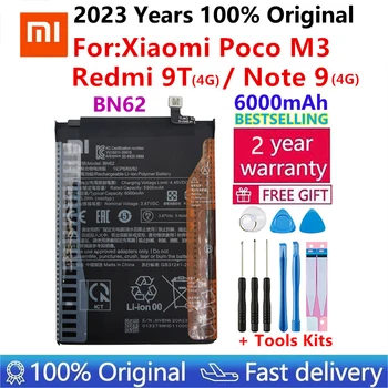 2023 Xiao Mi Оригинальный Аккумулятор для телефона 6000 мАч BN62 Для Xiaomi Pocophone POCO M3 Redmi 9T Note9 4G, Высококачественные Аккумуляторы + Инструменты