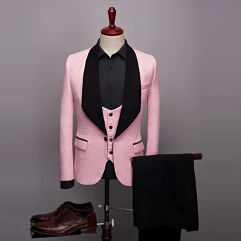 2023 Мужской деловой костюм ручной работы, Жаккардовые блейзеры с большим черным воротником и темным рисунком, куртка, брюки, жилет, комплект из 3 предметов