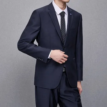 5XL (блейзер + брюки) Высококачественный мужской однотонный костюм в деловом стиле, повседневное свадебное платье жениха, комплект из 2 предметов, темно-синий