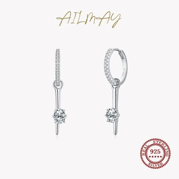 Ailmay, подлинное серебро 925 пробы, простые модные круглые серьги-кольца с прозрачным цирконием для женщин и девочек, Гипоаллергенные ювелирные изделия с шармом