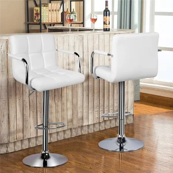 Alden Design Регулируемые современные барные стулья из искусственной кожи с поворотом, набор из 2 предметов, белый барный стул, табурет, стойка