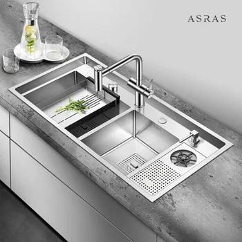 Asras 10050MD 304 роскошная кухонная раковина ручной работы, разбрызгиватель воды для размораживания с краном, аксессуары для слива 