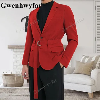 Gwenhwyfar Positive Red 2023 Приталенные мужские костюмы для свадьбы из двух частей (блейзер + брюки) Формальный деловой костюм жениха на каждый день с зубчатым лацканом