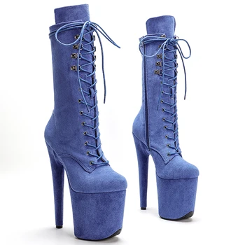 Leecabe Синие замшевые туфли для танцев на шесте 20 см на высоком каблуке и платформе для танцев на шесте