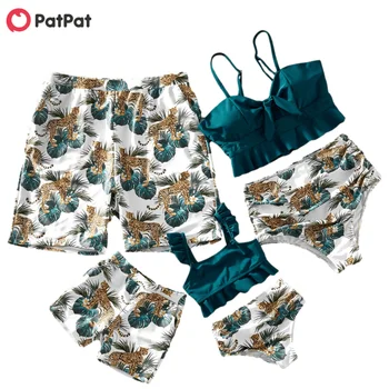 PatPat/ Новые Летние Купальники с оборками на подоле и принтом Тигра в Джунглях, одинаковые для семьи, Фамильный образ
