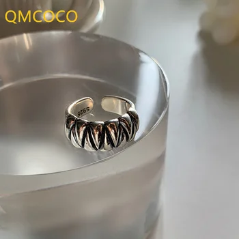 QMCOCO Серебряное Дизайнерское кольцо с открытой полосой, Женское модное индивидуальное кольцо на указательный палец в форме сердца, Модные винтажные ювелирные изделия