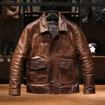 Raiders Of The Lost Ark Коричневое пальто из конской кожи, Мужская кожаная куртка с лацканами в Европейском и американском стиле, повседневная кожаная куртка