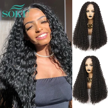 SOKU kinky кудрявый парик на кружеве Синтетический парик Средней части С детскими волосами Натуральный Цвет Термостойкие волокнистые волосы Для чернокожих женщин