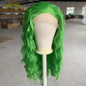 Vogue Queen Apple Green, Свободный Вьющийся синтетический парик на кружеве Спереди, Высококачественное повседневное ношение для женщин