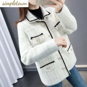 Весенний плюшевый свитер с имитацией норки для женщин, куртка-кардиган, короткая корейская версия, свободная и тонкая меховая куртка с капюшоном