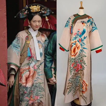 Дизайн Dong Jie Костюм принцессы династии Цин Женская вышивка Птицы Цветы Hanfu для телевизионной пьесы Королевская любовь Руи во дворце