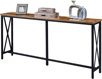 Дюймовый консольный столик, Удлиненный стол для прихожей с металлическим каркасом и Х-образным дизайном, Узкий диван-столик для гостиной и прихожей.