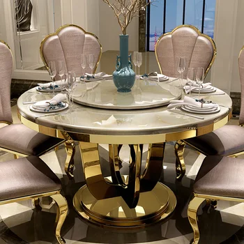 Европейский мраморный обеденный стол комбинированный круглый стол с поворотным столом роскошный большой круглый стол