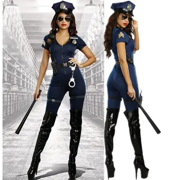 Женская Полицейская форма полицейского На Хэллоуин, Сексуальная Женская шляпа, Комбинезон, Комплект Одежды, Костюм Полицейского, Маскарадный костюм