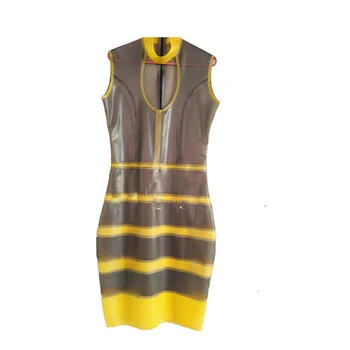 Женская прозрачная черно-желтая юбка из латексной резины, приятная для кожи, Модное платье Размера XS-XXL