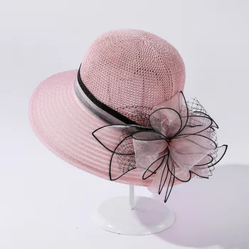 Женская шляпа для новобрачных, свадебное чаепитие в церкви, летняя солнцезащитная кепка с широкими полями
