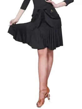 Женский костюм для латиноамериканских танцев, юбка с оборками по бокам, платье для занятий бальной Румбой и Самбой, юбка для профессиональных танцев для взрослых