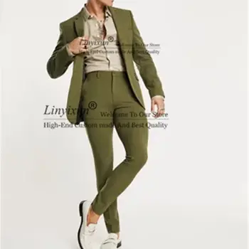 Зеленые Мужские костюмы Slim Fit Terno, Смокинги для Жениха, Комплект из 2 предметов, Свадебный Модный Блейзер для жениха, костюм для выпускного вечера Homme (куртка + брюки)