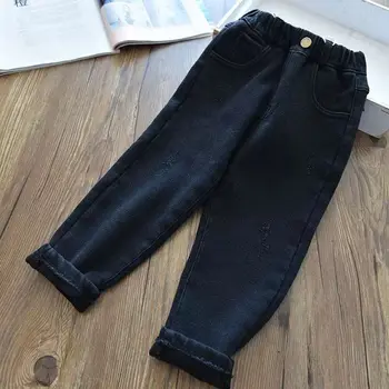 Зимние Джинсы для девочек и мальчиков, Утолщенная теплая однотонная верхняя одежда, новинка 2021 года, Детские джинсы, джинсовые брюки12 м-6 Т