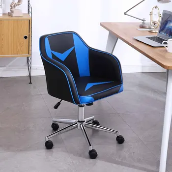 Игровое компьютерное кресло с регулируемой средней спинкой, поворотное кресло для домашнего офиса с массажной подушкой для поясницы, синее и черное [US-W]