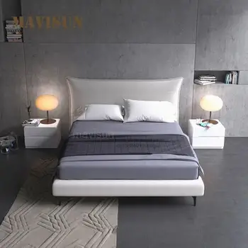 Изготовленная на заказ кровать из ткани в скандинавском стиле для главной спальни, Простая небольшая квартира, съемная и моющаяся Свадебная кровать, комфортная мебель