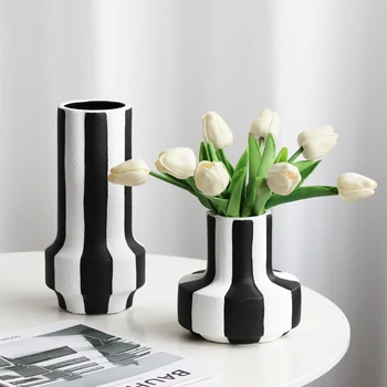 Керамическая ваза EpeiusHome в черно-белую полоску, журнальный столик, украшение стола, современная цветочная композиция в скандинавском стиле ins