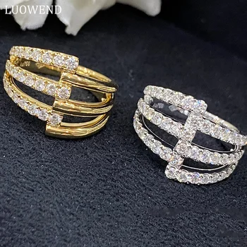 Кольца LUOWEND из белого или желтого золота 18 Карат, роскошные кольца с двумя характеристиками, кольцо с натуральным бриллиантом, Блестящее обручальное кольцо для женщин, Помолвка, вечеринка
