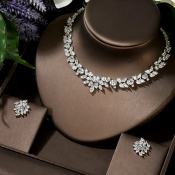 Комплект из ожерелья и серег высшего качества HIBRIDE; Элегантный комплект украшений с фианитами для свадьбы; украшения для вечеринки невесты; KC-10