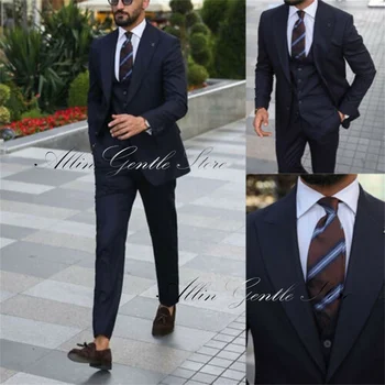 Комплект мужских костюмов из 3 предметов, сшитое на заказ деловое вечернее платье, смокинги в обычном стиле, индивидуальные наряды (куртка + жилет + брюки)