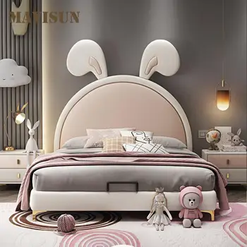 Любимая кровать Принцессы с кроличьими ушками, сумка с губкой для девочек, детская кровать, устойчивая на металлических ножках высотой 10 см, Кожаная Розовая кровать для детей