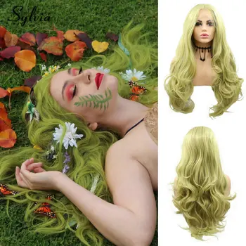 Матча Зеленый Кружевной Парик спереди, Средняя часть, Синтетические Парики для женщин, Парик из натуральных волос, Длинные Объемные Волнистые Термостойкие волосы, Косплей