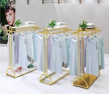 Многофункциональный двухрядный стеллаж для женской одежды, стеллаж для выставки товаров в магазине одежды, напольный стеллаж для выставки товаров