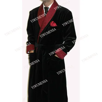 Мужские Костюмные Куртки YIWUMENSA, Черное Бархатное Пальто С Красным Отворотом, Длинный Жакет, Сшитый На Заказ, Плюс Размер, Мужское Модное Пальто