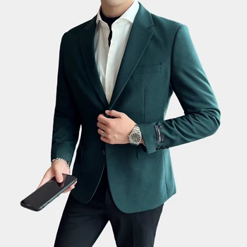 Мужской приталенный костюм, высококачественный красивый костюм из натуральной кожи на двух пуговицах, повседневные куртки для деловых встреч и вечеринок, универсальные куртки для мужчин