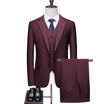 Мужской приталенный роскошный свадебный костюм в полоску из 3 предметов ручной работы - официальная одежда (пиджак + жилет + брюки) Размеры S-5XL