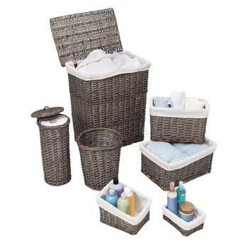 Набор корзин для хранения в ванной из плетеной ивы, 7 предметов, серый