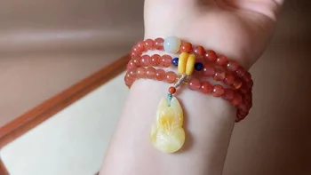 Натуральный настоящий желтый янтарь, Южный Красный Агат, резные круглые бусины 5 мм, браслет с несколькими петлями, цепочка для свитера для женщин, мужское Подарочное ожерелье
