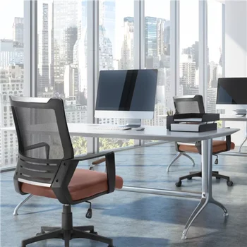 Офисное кресло SMILE MART с регулируемой средней спинкой, эргономичное сетчатое поворотное офисное кресло с поясничной поддержкой, коричневое сиденье