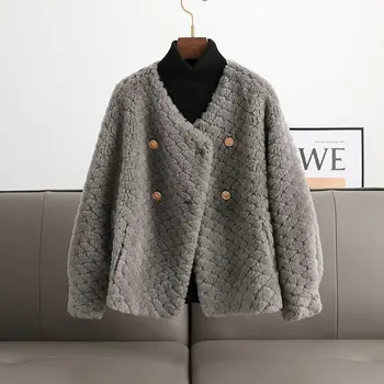 Пальто для женщин 2023 Новые двубортные куртки из флисовой шерсти для женщин