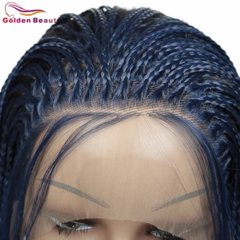 Парик из синтетических волос Младенца Golden Beauty, 3 Парика с косами, высокотемпературное волокно, синий 24 дюйма 360 г Для чернокожих женщин