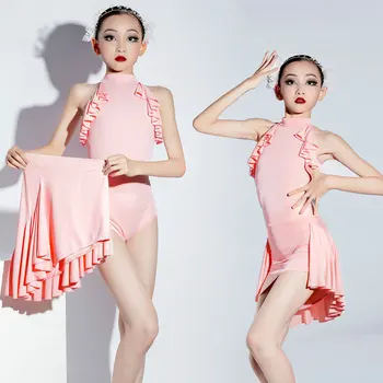 Платье для латиноамериканских танцев для девочек, детские розовые юбки из 2 предметов, костюм для профессионального выступления, детская одежда для танцев, платье с кисточками