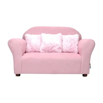 Плюшевый детский диван с акцентными подушками-розовый