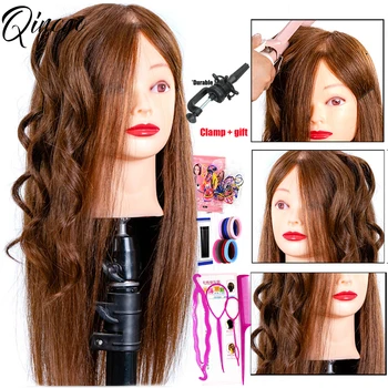 Профессиональная головка парикмахерского манекена 18 дюймов, 100% Тренировочная головка для укладки человеческих волос, Косметологический зажим для головы куклы-манекена