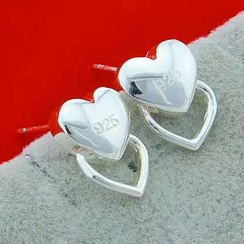 Серьги-гвоздики с двойными сердечками из стерлингового Серебра 925 Пробы, женские подарочные аксессуары для свадебной вечеринки, модные ювелирные изделия